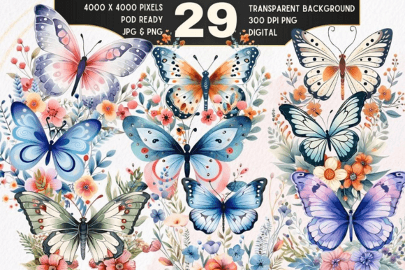 29 Butterfly Florals Watercolor Clipart: Illustrations Review
