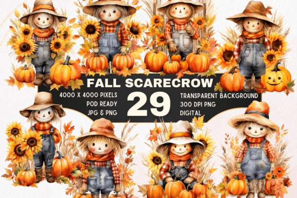 29 Fall Scarecrow Watercolor Clipart Set: Illustrations Review