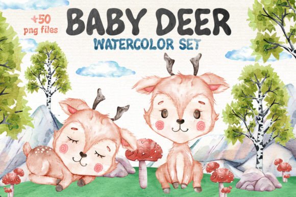 50 Watercolor Deer Clipart Set: Illustrations for Lifestyle & Editorial Blogs