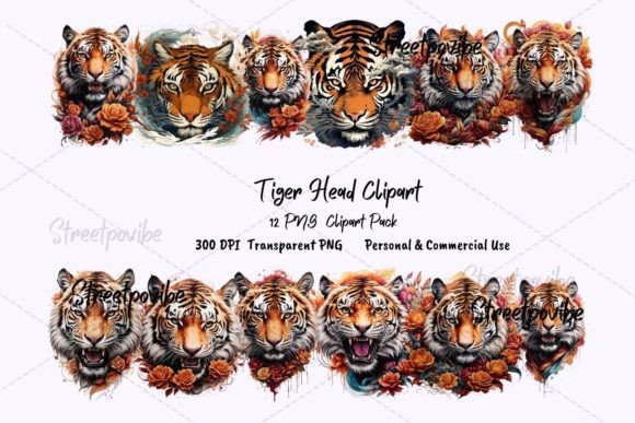 Animal Tiger Watercolor Clipart PNG Pack for Etsy & Digital Product Sellers