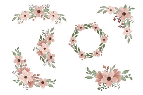Arrangement of Blush Watercolor Floral Illustrations