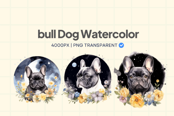Bull Dog Watercolor Element PNG: Editorial Illustrations