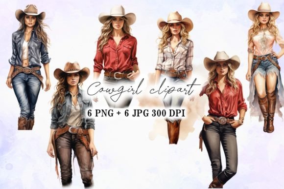 Cowgirl Watercolor Hand Painted Set for Illustrations & Digital Sellers