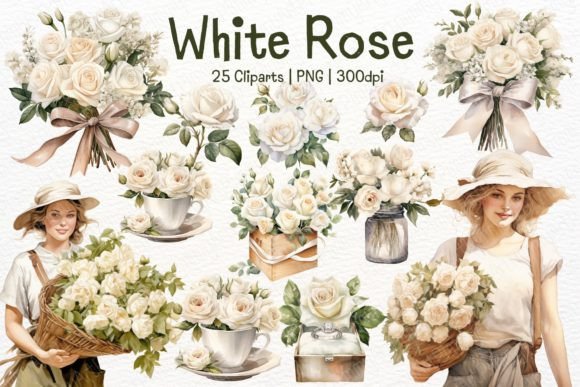 Elegant White Rose Watercolor Sublimation PNG for Handmade Illustrations