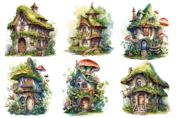 Fairy House Watercolor Clipart for Blog & Editorial Design