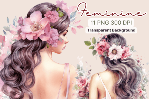 Feminine with Flowers Watercolor Clipart for Real Crafting Projects