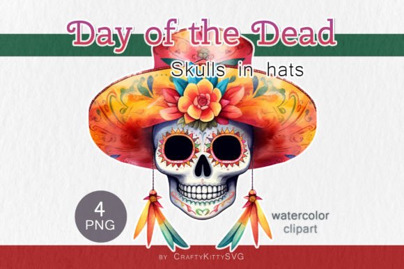 Mexican Skull Watercolor Clipart Bundle for Crafting & Handmade Business