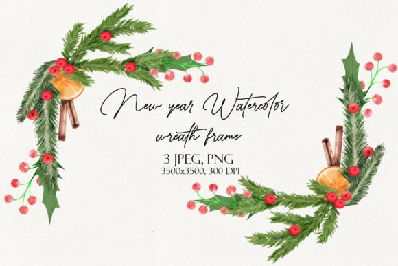 New Year Watercolor Frame & Wreath Illustrations for Bloggers
