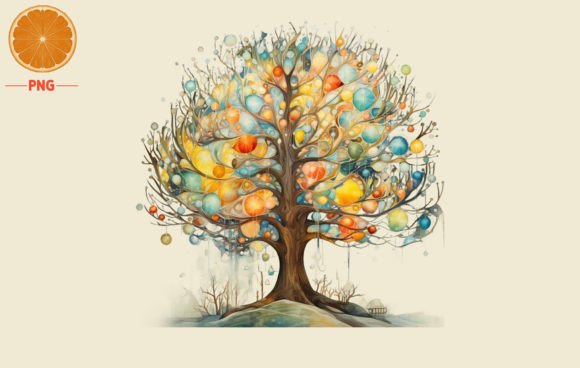 New Year’s Tree Watercolor 2 – Festive Illustrations for Marketing