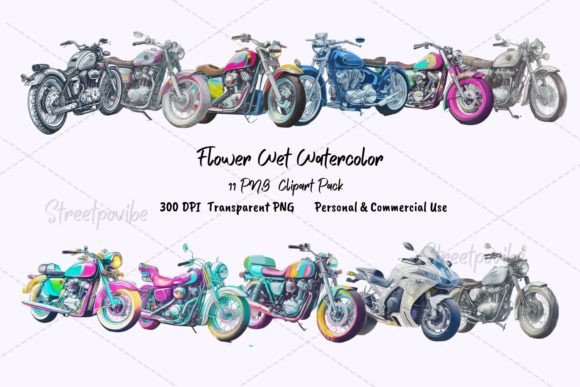 Retro Motorcycle Watercolor Clipart PNG for Branding & Marketing Illustrations