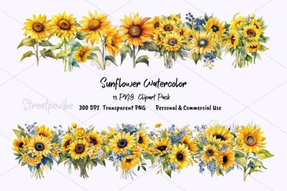 Sunflower Watercolor Clipart PNGs Pack for Branding & Illustrations