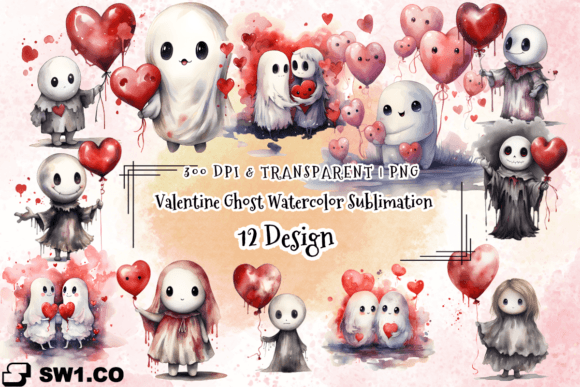 Valentine Ghost Watercolor Sublimation Illustrations Review