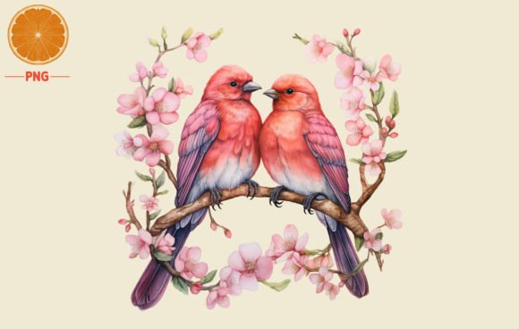 Valentine's Day Two Bird Watercolor 2 for Editorial & Web Design Use