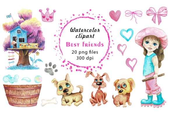 Watercolor Best Friends Clipart PNG Illustrations Review