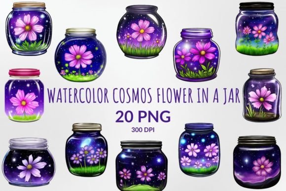 Watercolor Cosmos Flower in a Jar Illustrations Bundle Review for Crafters & Etsy Sellers