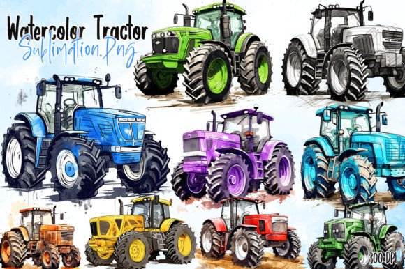 Watercolor Farm Tractors Sublimation Illustrations Review