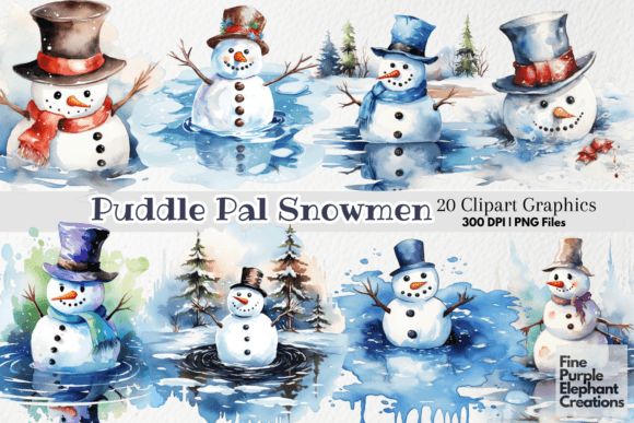 Watercolor Melted Snowman PNG Clipart Illustrations