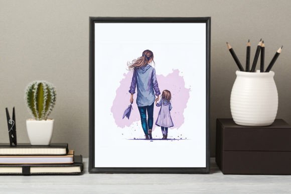Watercolor Mom with Child Backside Clipa Illustrations