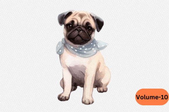 Watercolor Pug Clip Art Volume –10