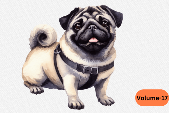 Watercolor Pug Dog Clipart Volume –17: Illustrations That Bring Charm to Client Projects