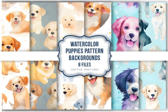 Watercolor Puppies Pattern Backgrounds P: Editorial Illustrations