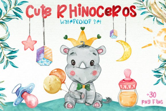 Watercolor Rhinoceros Cliparts Set: A Unique Editorial Illustration for Creative Blogs