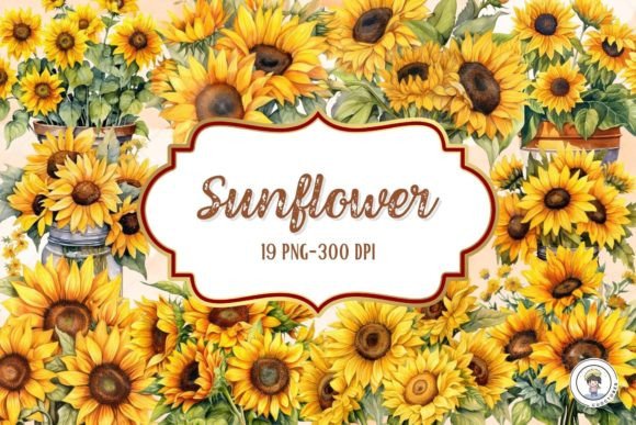Watercolor Sunflower Autumn Fall Clipart Illustrations
