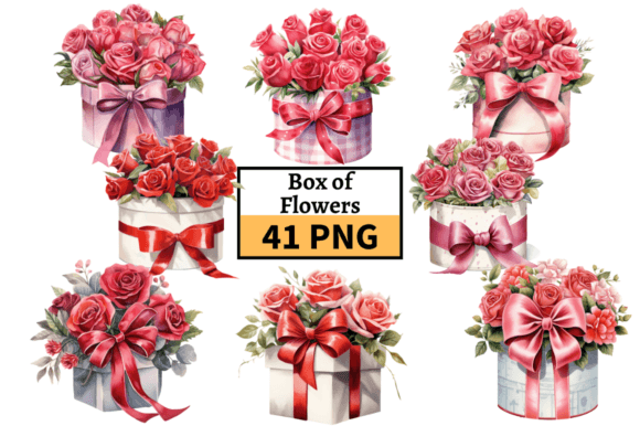 Watercolor Valentine Flower Box Clipart for Creative Sellers
