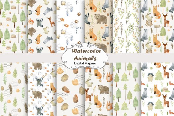 Watercolor Woodland Patterns: Illustrations for Digital Sales