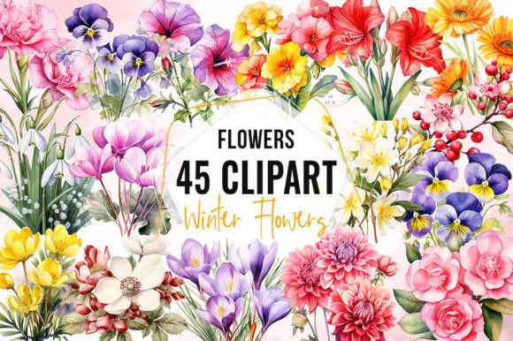 Winter Flowers Watercolor Clipart – A Versatile Illustration for Cozy Handmade Projects