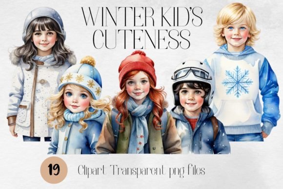 Winter Kid's Cuteness Watercolor Clipart for Local Branding and Packaging